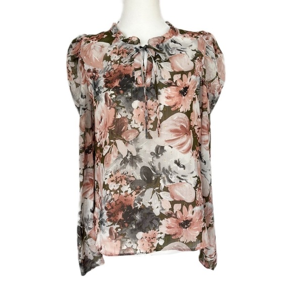 Joie | Floral  Print Long Sleeve Blouse with Metallic Embellishment Size XS - Picture 3 of 8